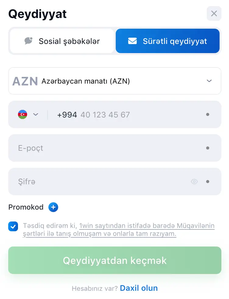 1Win AZ qeydiyyat