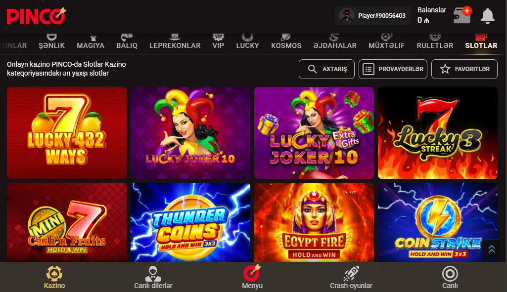 Ən yüksək səviyyəli provayderlər tərəfindən dəstəklənən Pinco slot lobbisi