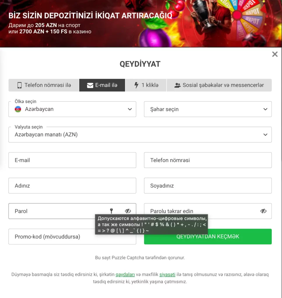 Azərbaycan üçün E-poçt vasitəsilə 888Starz Qeydiyyat Səhifəsi