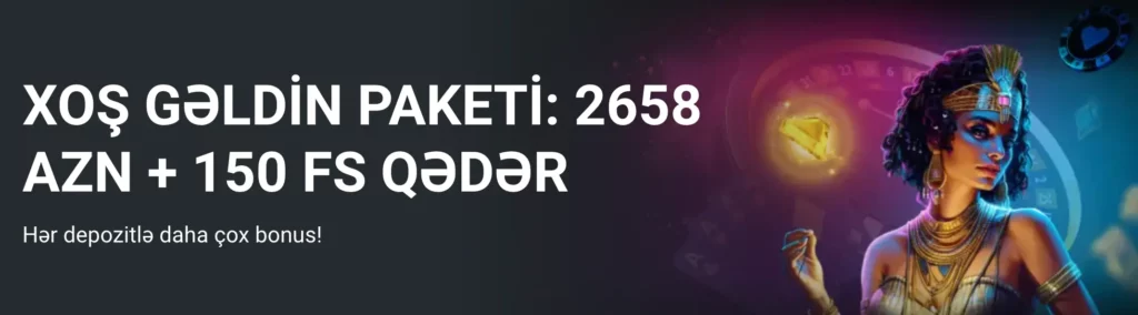 Azərbaycanda yeni oyunçular üçün 26580₼ və 150 pulsuz fırlanma ilə MegaPari Kazino xoş gəldin bonusu təklifi.