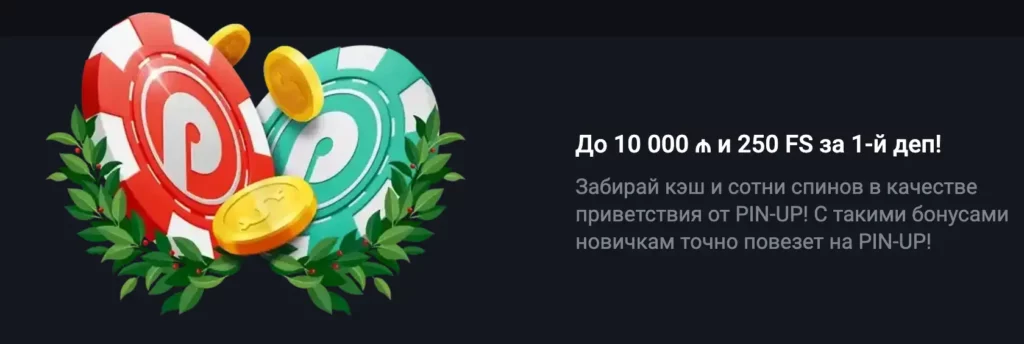 Приветственный бонус казино Pin-Up в размере 10 000₼ и 250 бесплатных вращений для новых игроков в Азербайджане.