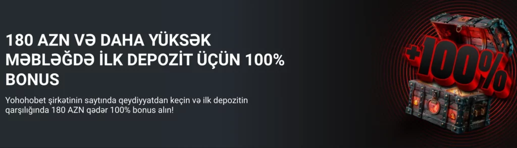 100% uyğunluq təklifini göstərən Yohoho Bet idman mərc bonusunun ekran görüntüsü.